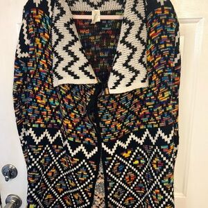Pinkelicious vibrant multicolor “artsy” Women's long length Cardigan Size S/M